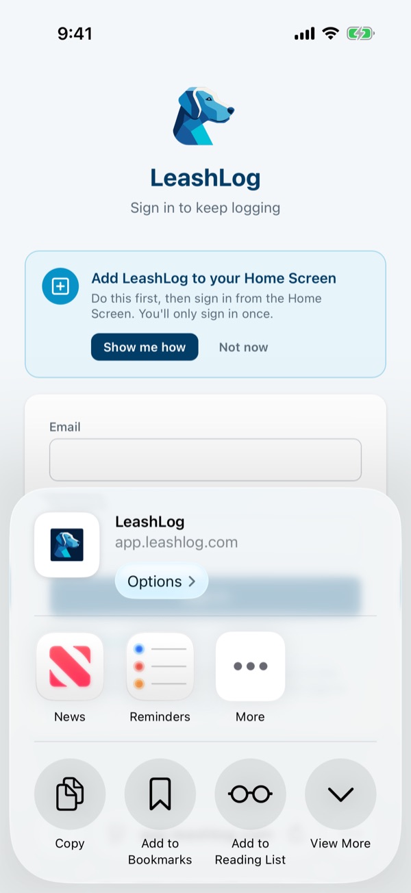 The Share sheet with the View More button circled.