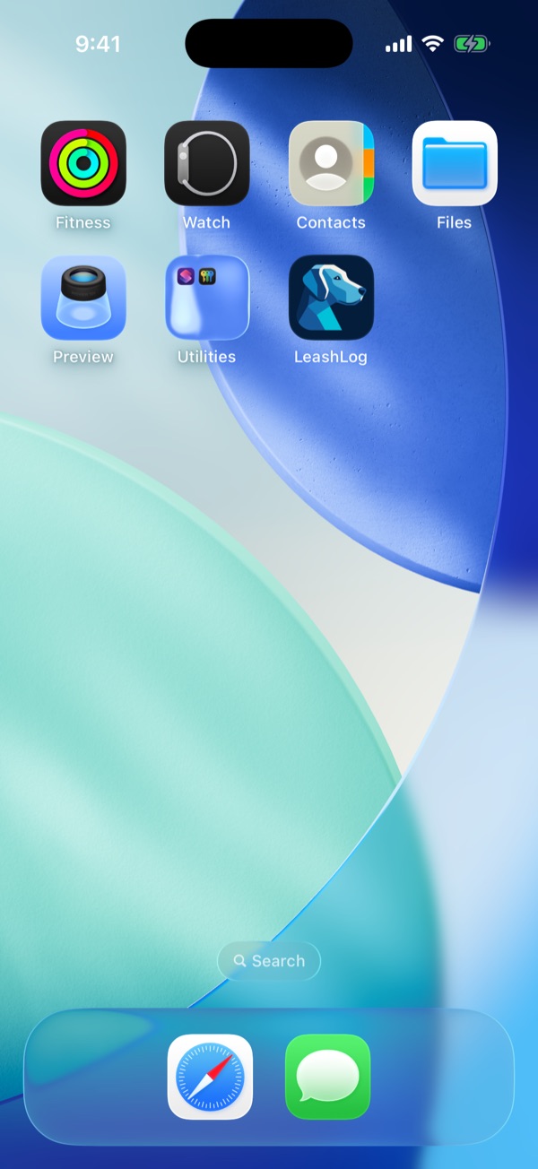 The iPhone Home Screen with the new LeashLog icon circled.